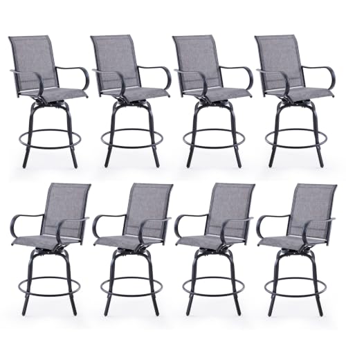 Image of Soohow Swivel Patio Bar Stools Set of 8, Textilene Bar Height Chairs Grey | 360 Swivel Tall Bar Height Chairs, Quick-drying Fabric, with Leveling Feet, Weather-resistant, for Balcony, Poolside, Yard