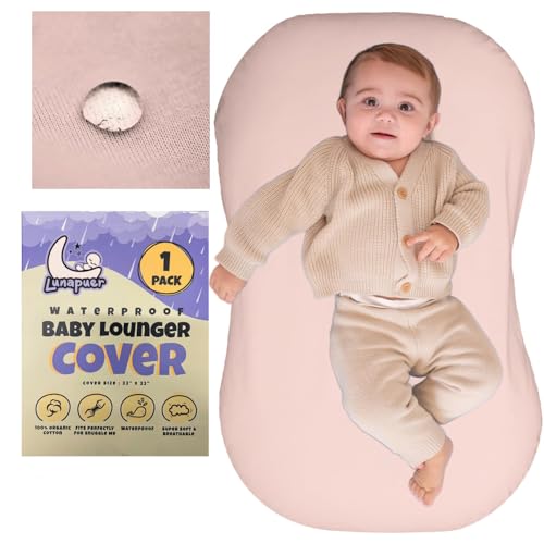 Image of 100% Waterproof Baby Lounger Cover - 2-Ply Organic Cotton Slipcovers Keep Your Lounger Clean & Your Baby Comfy - Machine Washable - (Lounger Not Included) - Peach