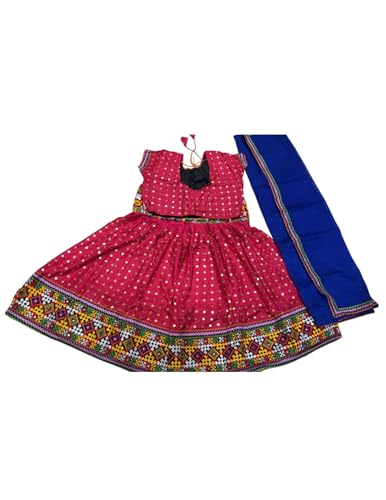 Image of BookMyCostume Lehenga Choli for Girls with Dandiya Set | Pink Kids Garba Costume for Navratri | Kids Lehenga for Girls with Dupatta & Dandiya Sticks | Traditional Garba Nights Outfit | 4-6 Years