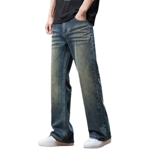 Men's Loose Flared Jeans Bootcut Retro Blue Vintage Denim Pants Trousers