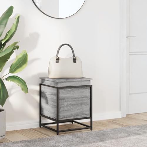 Boîte de rangement en bois structure métal table d'appoint gris