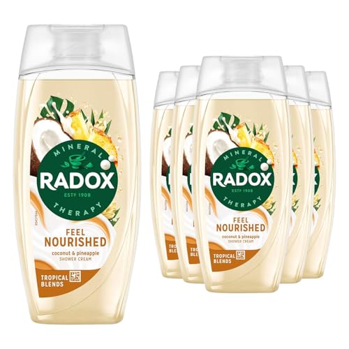 Radox Mineral Therapy Feel Nourished Shower Cream 225ml, 6 Pack - Moisturising Body Wash with Natural Minerals, Nourishing Skincare Formula for Soft Smooth Skin, Daily Use