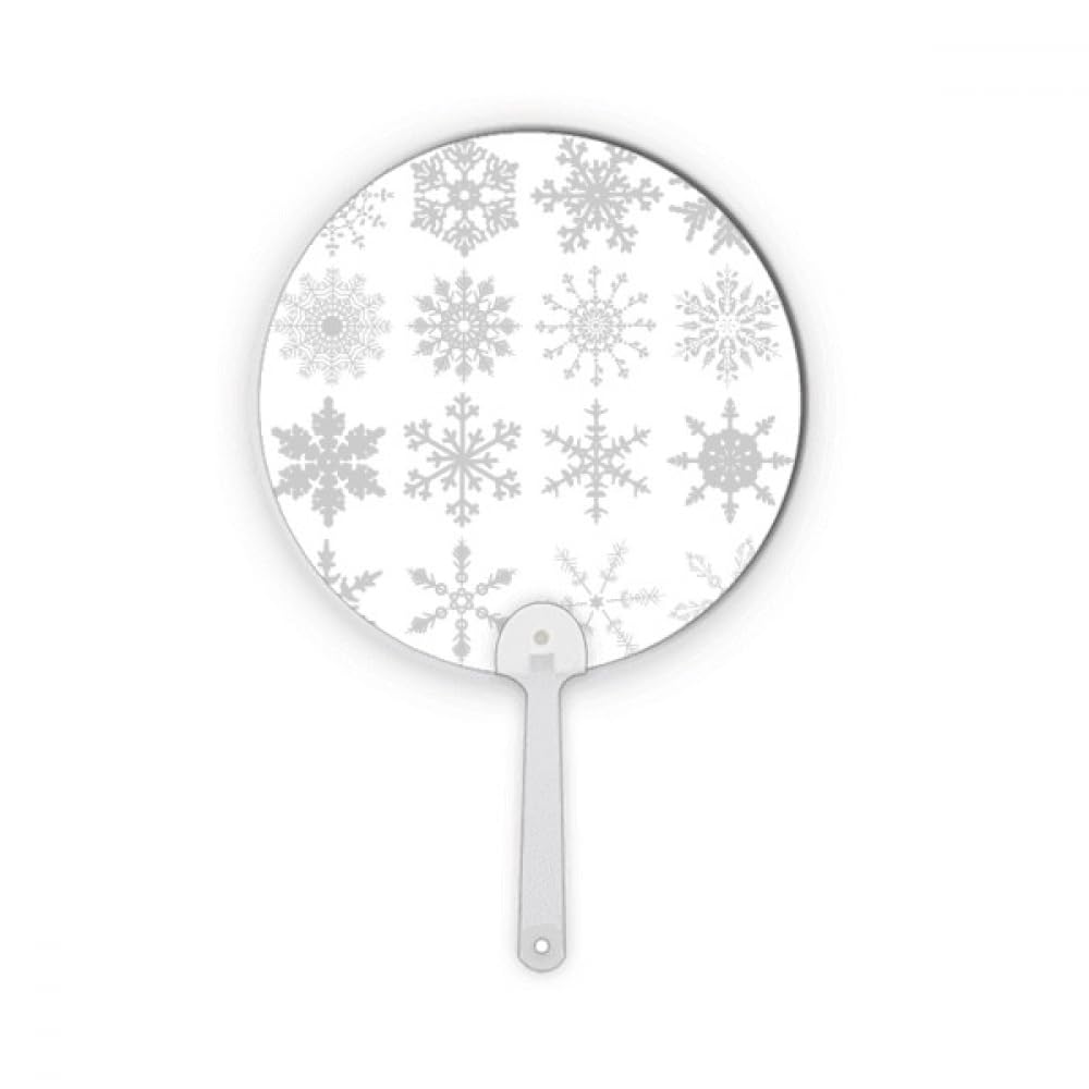Éventail Noël rond avec illustration flocon de neige en plastique blanc