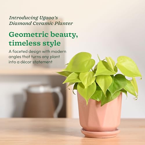 Image of UGAOO Diamond Ceramic Flower Pot for Indoor Plants, 4 Inch - Light Pink