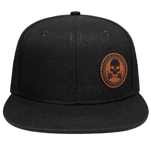 Image of Flat Brim Hats for Men - Gothic Style Skull Hat Leather Pattern - Hip-Hop Snapback Hat Skeleton Hats for Men