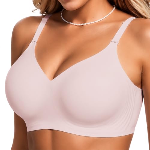 COCOMARTS Jelly Bras for Women No Underwire Push Up Seamless Supportive Plunge Bra Full Coverage Comfortable Bralettes Pink 3X-Large