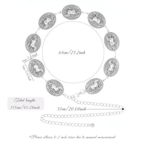 Silver Concho Chain Belt for Women, Waist Metal Cowgirl Belt, Boho Waist Link Chain for Dresses Jeans Country Concert Outfit2