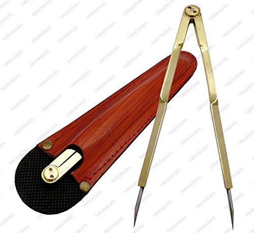 Vintage Navigation Straight Pattern Artist Divider Solid Brass Drawing Tool Professional 6” Long Solid Brass with Heavy Duty Steel Point with Leather Case with Stainless tip