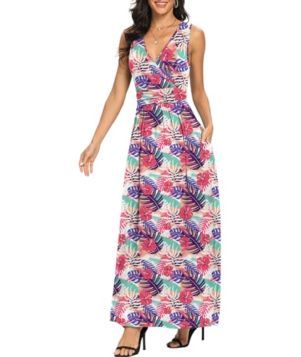 Image of LILBETTER Women Sleeveless Deep V Neck Loose Plain Long Maxi Casual Dress