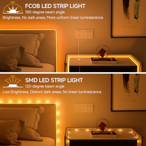 Image of BTF-LIGHTING FCOB COB LED Strip Lights 5V USB Powered Warm White 2700K
