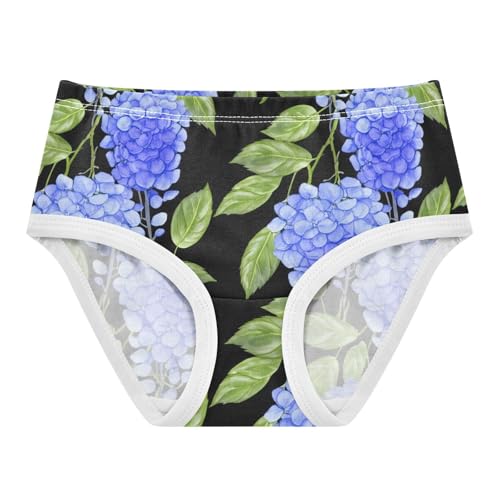 Pattern Toddler Underwear Custom 2t Cotton Panties for Girl Blue Wisteria Hydrangea Flowers Black Kids Briefs Undies