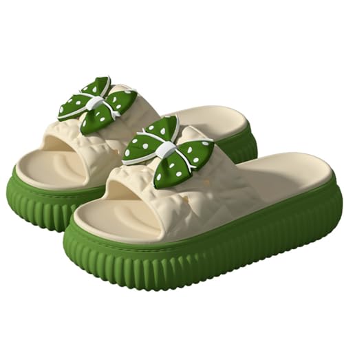 Bow Sandals for Women Flat Thick Sole Pink Beach Slippers Kawaii Comfortable Slip on Slide Sandals Summer Outdoor