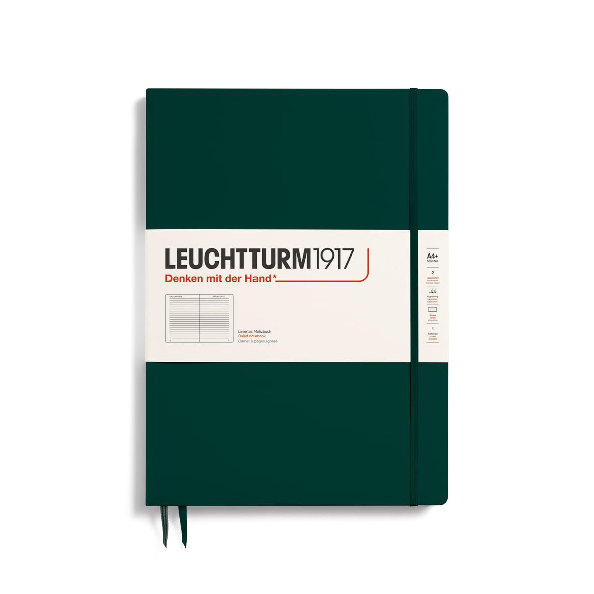 LEUCHTTURM1917 370273 Master Slim Notebook (A4+), Hardcover, 123 Numbered Pages, Forest Green, Lined, Master Slim (A4+)