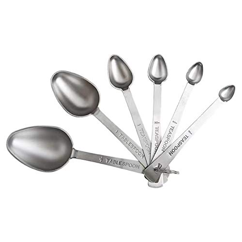 6PCS Stainless Steel Measuring Spoons Tablespoon Teaspoon Set for Cooking Baking Spice Jars Containers Dry Liquid Stevia Measurement Adding Ingredients to Recipes Drawer Kitchen Utensil Gadgets Home