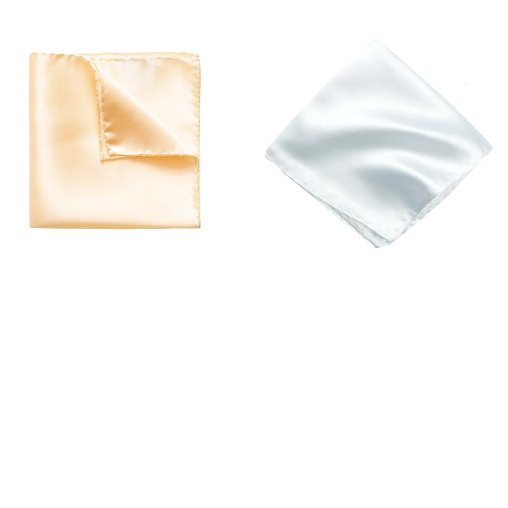 greyknot Men's Pocket Square Set – Golden & White (Pack of 2) | 10x10 inch Satin Finish Handkerchief for Suit, Blazer, Tuxedo, Wedding & Formal Wear-picture-21