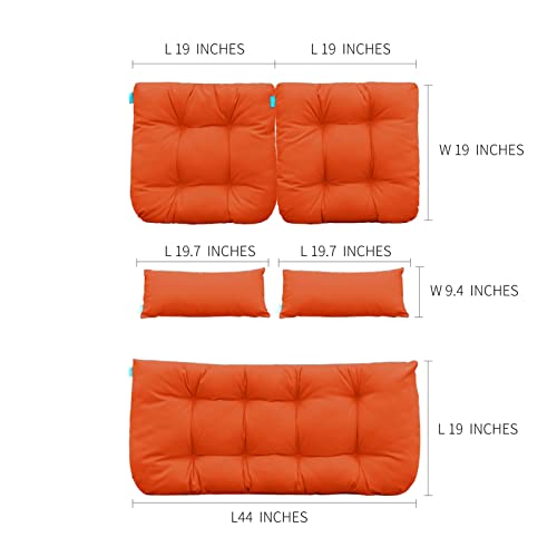 Image of QILLOWAY Outdoor Wicker Cushion Set of 5 - Waterproof Fade Resistant Patio Furniture Cushions, Loveseat 2 U-Shape 2 Lumbar Pillows for Porch, Bench, Backyard, Garden, Orange