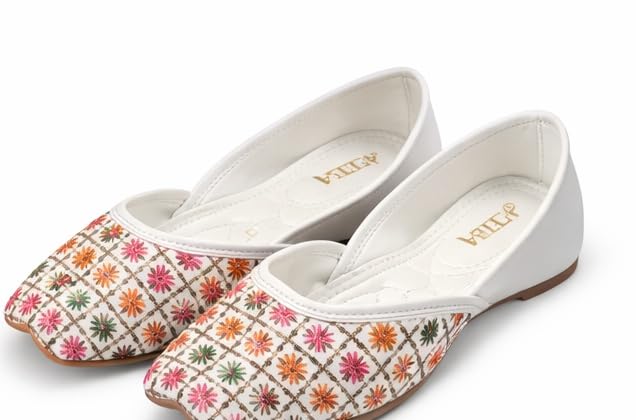 Image of AELLA Womens Ethnic Jutti Flats | Stylish Embroidered Ballet Flats for Womens | Soft Cushion Comfortable Footwear | Non-Slip Sole Casual & Traditional Shoes