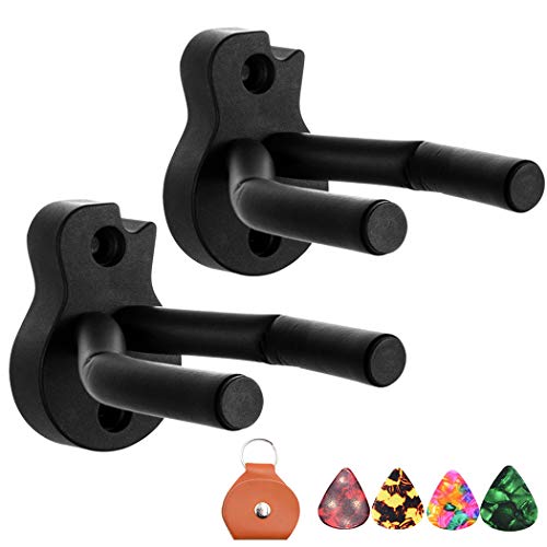 Guitar Wall Hanger Guitar Wall Mount 2 Pack Acoustic Guitar hook Black Guitar Holders for Most sizes Guitars Bass Ukulele Mandolin