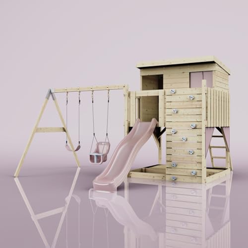 PolarPlay Spielturm Nils aus Holz in Rosa Babyschaukel PolarPlay Spielturm Nils aus Holz in Rosa Babyschaukel