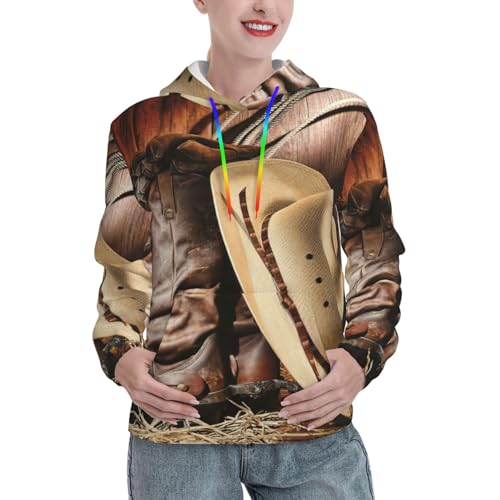 Sweat à capuche avec poche kangourou et imprimé cowboy noir