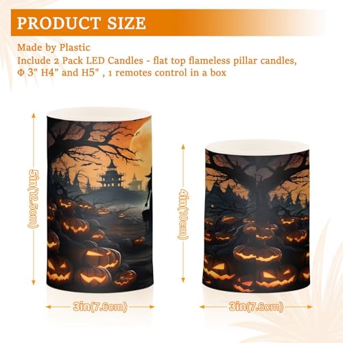 Image of ALAZA Halloween Pumpkins Witch Flickering Flameless Candles Battery Operated with Remote Timer,Tea Light Candles LED Pillar Votive Candles Set of 2 for Outdoor Indoor Decorations