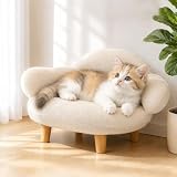 Famifit Kitten White Cat Sofa Bed, Pet Couch with Pine Wood Legs