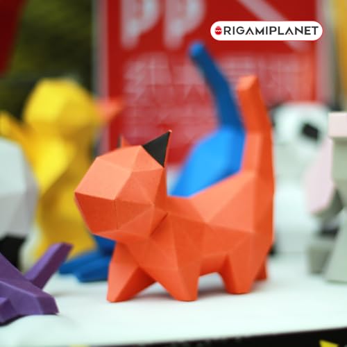 ORIGAMIPLANET 3D Origami Paper Craft Kit, Walk Kitten Cute DIY Pre-Cut Animal Papercraft Model for Beginners, Fun Handmade Home Decoration Gift for Adults & Teens-Orange - Image 9