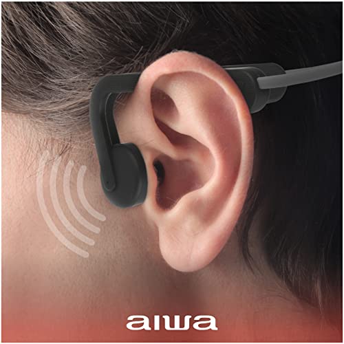 Image of Aiwa Bone Conducting Wireless Headphones - Open-Ear Wireless Bluetooth 5.0 Sports Headphones, 6 Hours Playtime, IPX5 Waterproof Earphones for Gym, Running, Hiking, and Cycling, Black