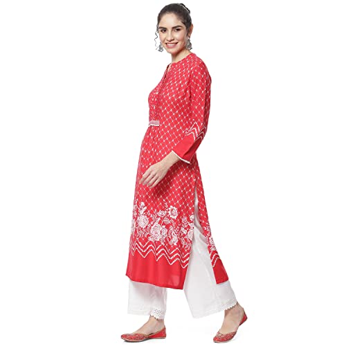 Image of Rangriti Off White Liva Straight Kurta for Women