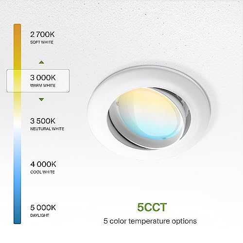 Asd A-LRKGBR-4D10ACW(6P) 4 Inch Gimbal Retrofit Led Can Recessed Lighting 5Cct 2700/3000/3500/4000/5000 Adjustable Dimmable Swivel Downlights 10W 120V 800Lm Sloped 4 Inch Replacement White Trims Eyeball Lights,Ul thumb #6
