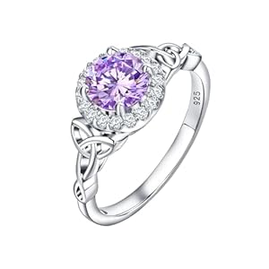 Celtic Rings for Women 925 Sterling Silver Irish Celtic Birthstone Rings Created Gemstone Moissanite Heart/Pear/Round/Oval Engagement Wedding Rings (with Gift Box)