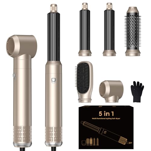 Image of Blow Dryer Brush Set 5 in 1, Hot Air Styler Negative Ionic Low-Temp Hair Care Air Curling Wrap, Round Brush Dryer & Curling Iron for Dry Volumize Straight Curl, 100-120V