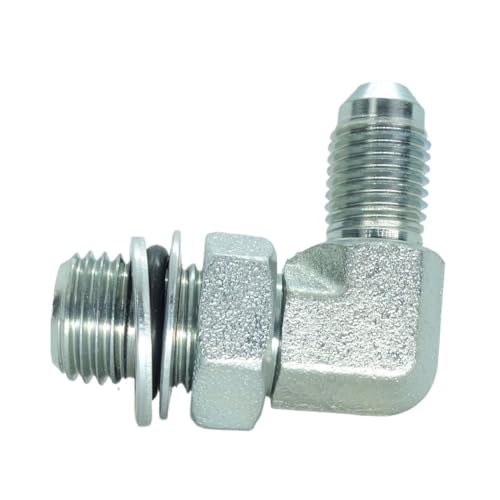 Image of 1 Piece Hydraulic Fitting 1 /4 Male JIC (7 /16 inch-20) X M14 x 1.5 Male Metric 90 Degree Elbow Adapter