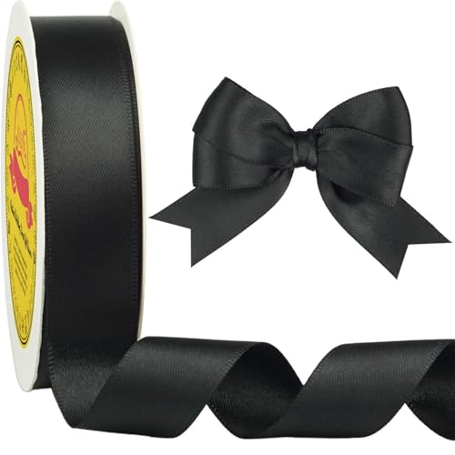 Image of Double Face Black Satin Ribbon 7 /8 inch X 25 Yards Polyester Black Ribbon for Gift Wrapping Very Suitable for Weddings Party Invitation Decorations and More