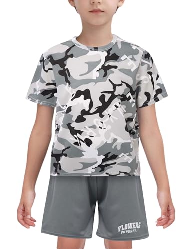 Freebily Completo Sportivo Bambini e Ragazzi Tuta da Jogging Corsa Calcio Basket Maglietta Manica Corta Jerseye T-Shirt + Pantaloncini Sportivi ad Asciugatura Rapida Grigio 11-12 anni