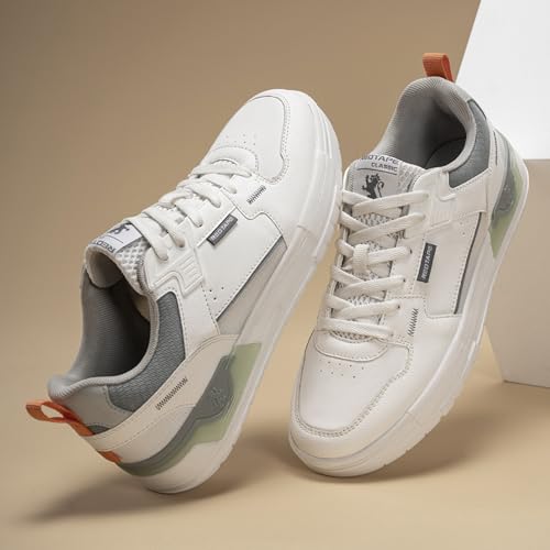 Image of Red Tape Men's Sneakers White Grey Pu Mesh Round Toe Lace-Up