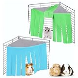 2 Pcs Guinea Pig Hideout, Convenient Guinea Pig Cage Accessories with 6pcs Hooks Cute Small Animal Hideout with Reversible Sides for Ferrets Chinchillas (Blue Green)