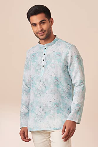 Image of Manyavar Men's Floral Printed Casual Short Kurta (Kurta Only)
