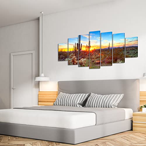 Sechars Extra Large Wall Art For Living Room Arizona Sonoran Desert Picture On Canvas Cactus In Sunset Landscape Painting Southwest Decor For Home Office Set Of 7 Ready To Hang 32" X 70" #TOP3