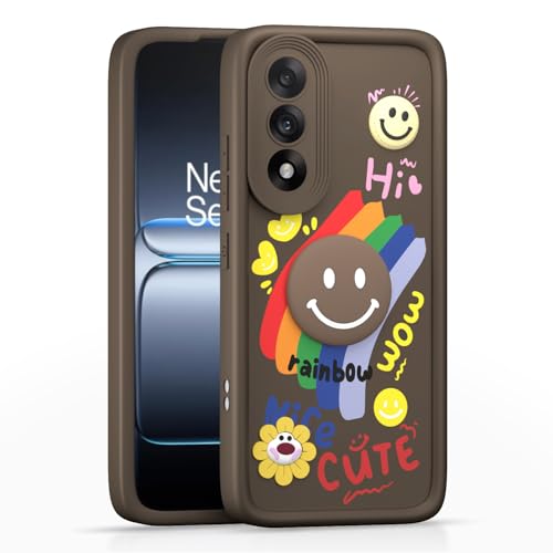 Image of Pikkme Back Cover for Oneplus Nord 5 5G | Soft Silicone| Cute Rainbow Smile & 3D Cartoon Flower Design | Shockproof Raised Camera Protection Bumper Case (Brown)