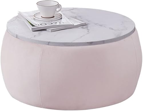 Otomana redonda con almacenamiento, mesa de centro pequeña totalmente montada, mesa decorativa hecha a mano con tapa de madera, otomana de