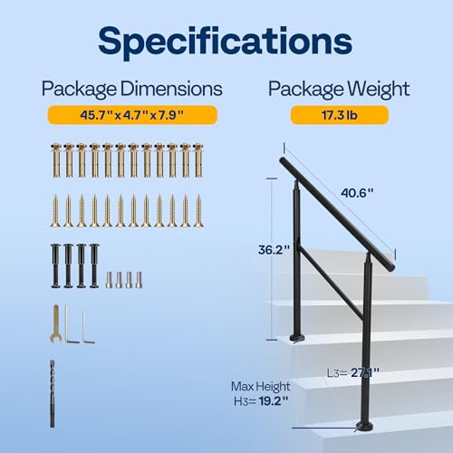 VIVOHOME 2-Pack Hand Rails for Outdoor Steps, Galvanized Steel Railing, Straight Round Exterior Hand Railing for Porch, Deck, or Indoor Stairs, 3 Step Railing Kit by VIVOHOME - Used condition - Image 8