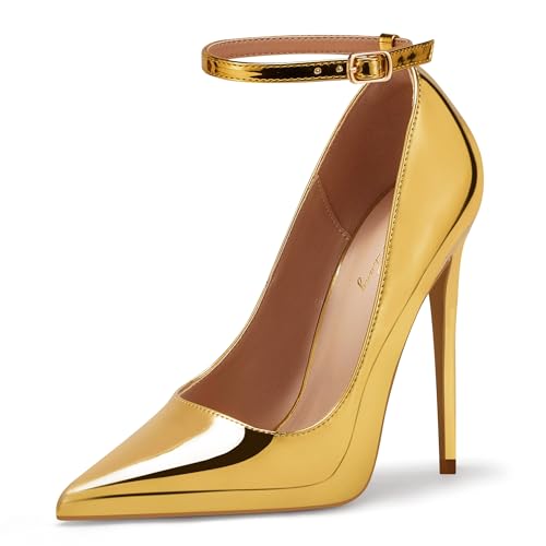 Elisabet Tang Women's Pumps Closed Pointed Toe Heels with Ankle Strap Slip on Stiletto High Heels 5 Inch for Wedding Party Sexy Dress Shoes2