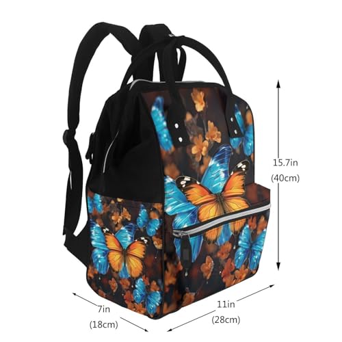 Sac à langer multifonction grand format imprimé papillons noir