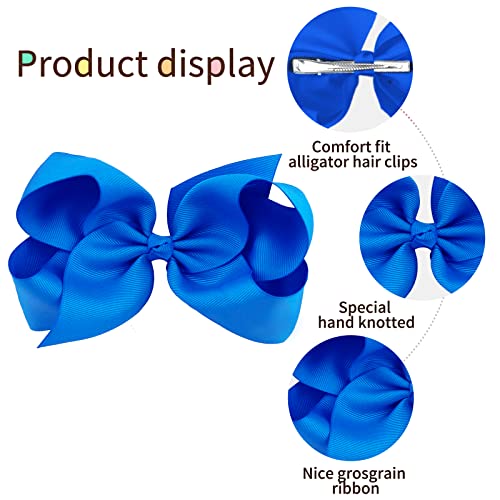 Oaoleer 8Pcs Hair Bows For Girls Royal Blue Grosgrain Ribbon Boutique Bow Alligator Clips Hair Accessories For Toddlers Little Girls Kids (8Inch, 6Inch, 4.5Inch, 3Inch In Pair) #TOP6