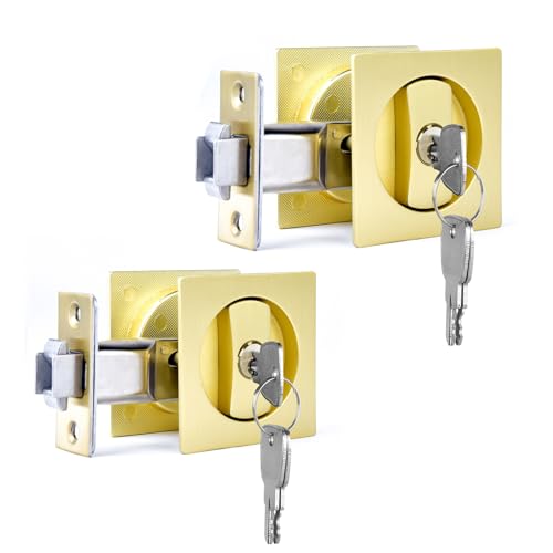 Dontay Square Pocket Door Keyed Lock for 1 3/8" Bathroom Door,2 Pack