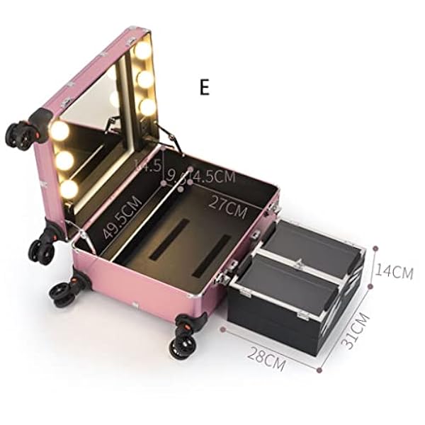 SKREOJF Case di Trucco Rosa PORTATO Custodia da Viaggio for Cosmetici Leggeri Bagagli for bagni Toolbox Beauty Lady Nail Art Tattoo Trolley Case (Color : Pink, Size : 51x40x22.5cm)