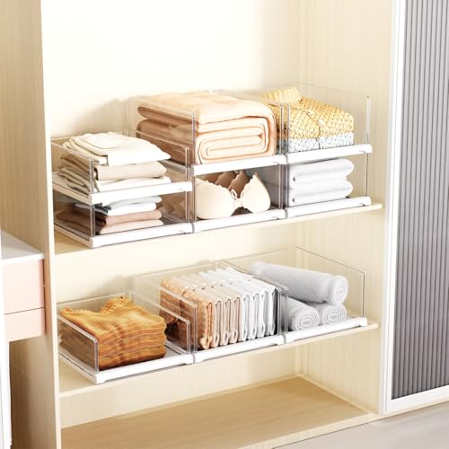 Vaela 4 Pack Stackable Closet Organizers and Storage Shelves,Transparent Multifunctional &Foldable Sweater Storage for Closet, Bathroom, Kitchen, Cupboard, Laundry Room, and Office by Vaela - Used condition - Image 5
