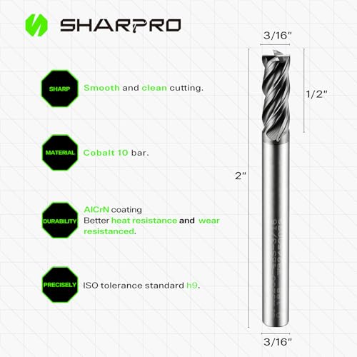 Image of 3 /16 Inch Shank Carbide Square End Mill, 4 Flute CNC End Mills, Heat-Resistant Metal Endmill Suitable Alloy Steel, Stainless Steel, Various Cast Iron