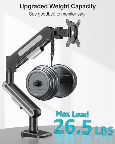 Image of MOUNT PRO Single Monitor Desk Mount for Max 40 Inch Screens, Adjustable Gas Spring Monitor Arm Holds up to 26.5lbs, Computer Monitor Stand with Clamp and Grommet Base, VESA Mount 75x75mm /100x100mm